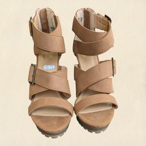Tan Strappy Report Heels